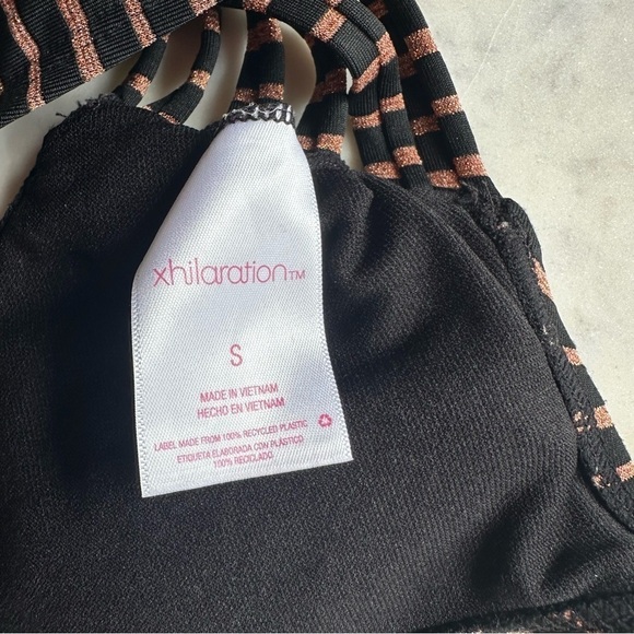 Xhilaration Orange and Black Metallic Striped Bikini Cut Out Top Size Small - Picture 7 of 8